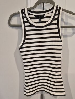 White House Black Market Black and White Striped Ribbed Tank